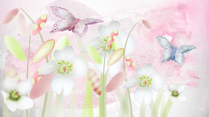 firefox persona, 3d and abstract, blue, butterflies, flowers, pink, pastel, summer, fantasy, pastels, 1080P