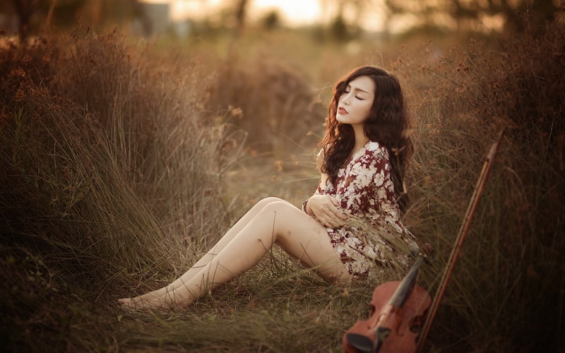 Summer, 2K, Violin, Music, Grass, Girl, Asian