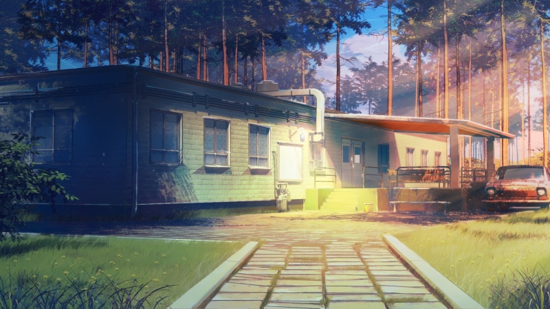 wood - material, 1080P, outdoors, Everlasting Summer, tree, no people, day, window, shadow, residential district, land, anime, plant, building exterior