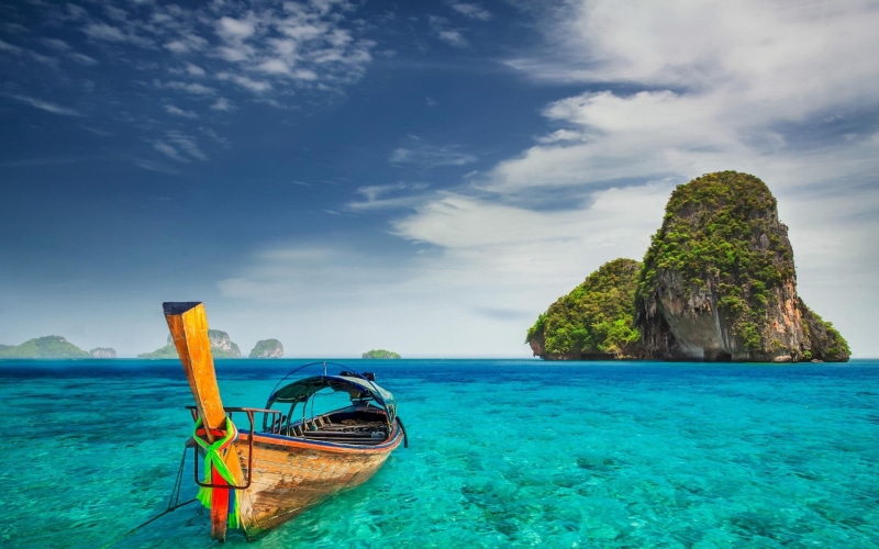 clouds, scenics - nature, no people, land, landscape, sky, limestone, transportation, cloud - sky, turquoise, mode of transportation, boat, nautical vessel