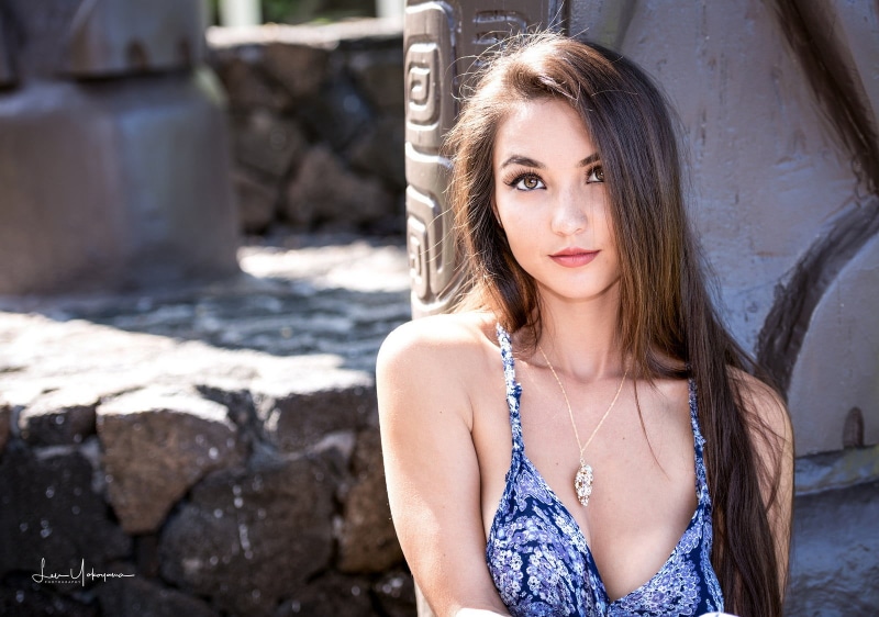brown eyes, portrait, hair, outdoors, looking at camera, beautiful people, long hair, women, fashion, teenager, blue dress, young adult, architecture, model