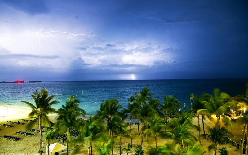 tranquil scene, coconut palm tree, palm tree, storm, long exposure, plant, horizon, palm trees, tropical climate, sea, scenics - nature, beauty in nature