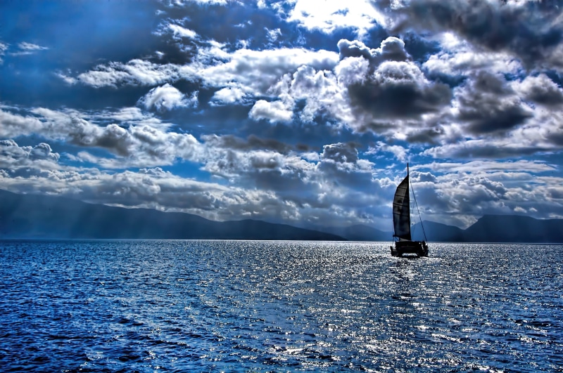 body of water, boat, body, clouds, Relocation, travel, sport, Ionian  Sea, Greece, cumulus, cloudscape, nature, cumulus clouds, 2K, yacht, sea, sailboat