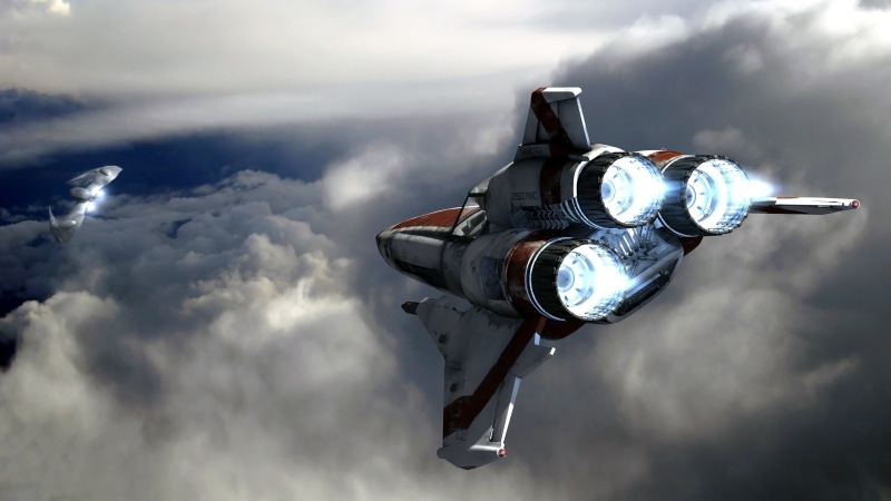 Cylons, digital art, clouds, Futuristic, 2K, sky, Battlestar Galactica, science fiction, spaceship
