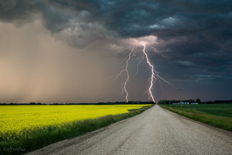 Ka-Pow, blue, 1080P, road, storm, Lightning, sky, nature, cloud - Sky, gravel, Canada, gray, cloudy, canola, Alberta, summer  storm, thunderstorm, Photography