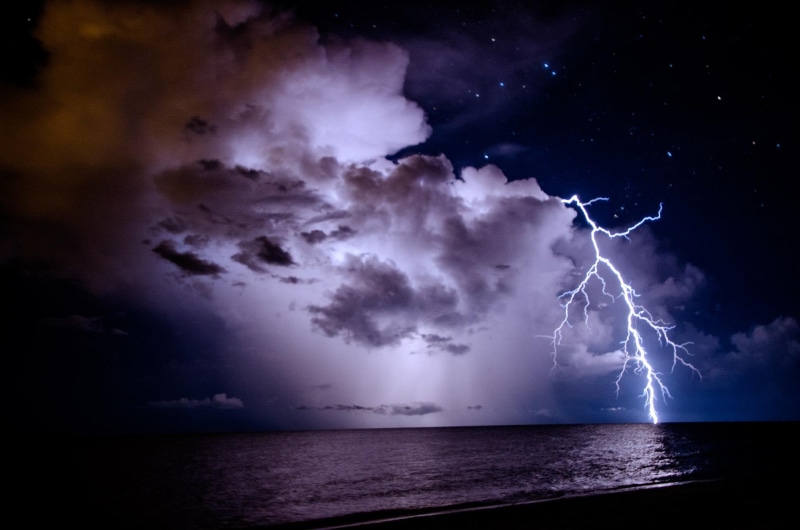 weather, gray, tranquility, horizon over water, dramatic, blue, star - Space, power, thunderbolt, no people, nature, night, beauty in nature, lightning