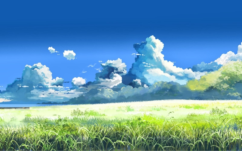 Makoto Shinkai, outdoors, artwork, beauty in nature, landscape, 1080P, 5 Centimeters Per Second, blue, anime, nature, tranquility, colorful, cloud - sky