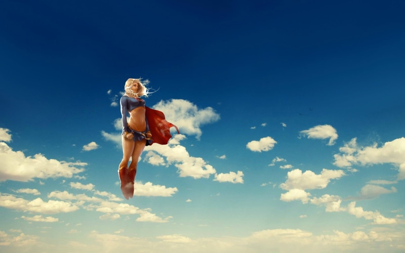 anime, DC Comics, one person, jumping, full length, excitement, clothing, digital art, superhero, leisure activity, motion, blue, superheroines, 1080P