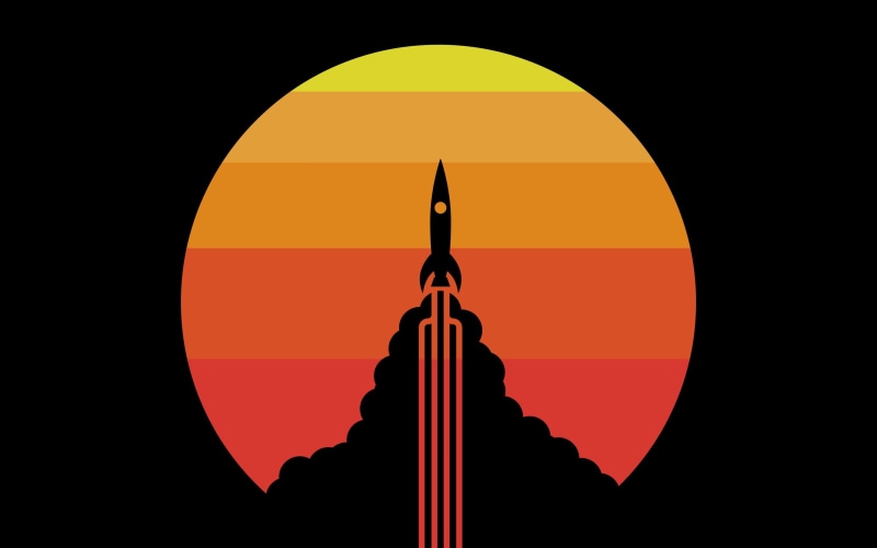 launch, geometric shape, orange color, no people, red, shadow, illuminated, illustration, nature, minimalism, rocket, shape, studio shot, silhouette, outdoors