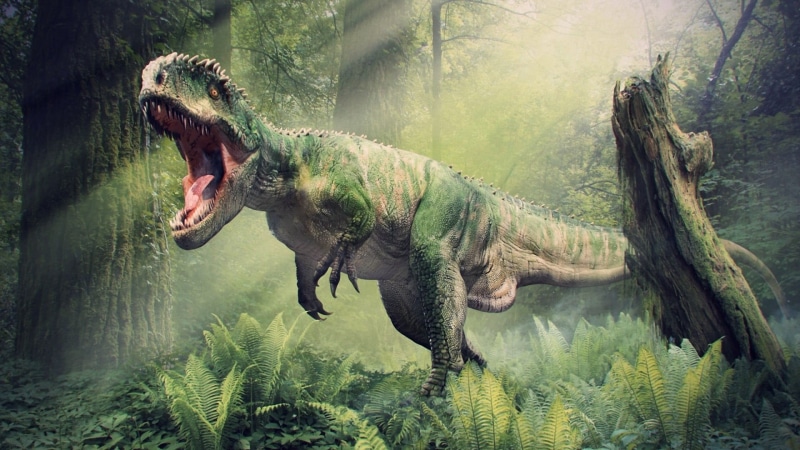 profile view, side view, forest, digital art, day, tree, mouth open, sunlight, animals in the wild, water, animal themes, green color, animal wildlife