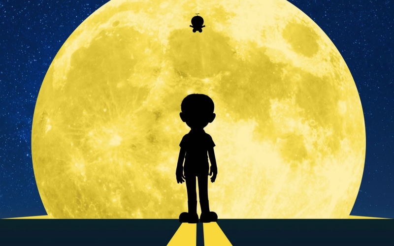 digital composite, movie, art and craft, widescreen, geometric shape, astronomy, stand, space, doraemon, outdoors, planet - space, standing, sky, cloud - sky