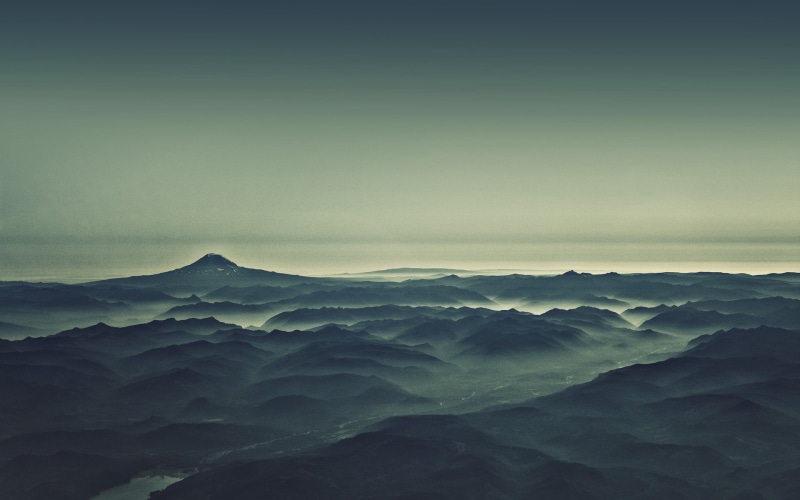 monotone, photography, sky, mountains, green, nature, morning, landscape, 1080P, mist
