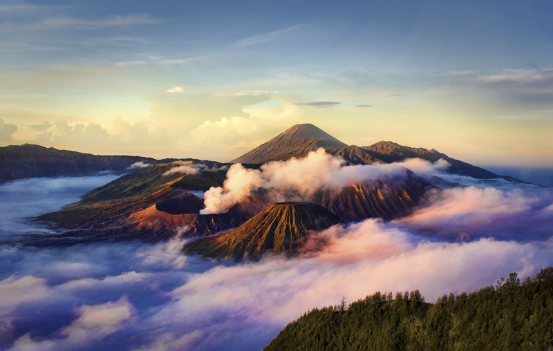 the volcano Bromo, clouds, Caldera Tengger, Java, nature, Indonesia, 1080P, Bromo-Tengger-Semeru National Park