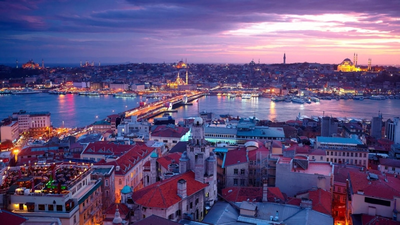 outdoors, travel destinations, evening, bridge, office building exterior, dusk, skyscraper, cloud - sky, turkey, istanbul, skyline, 1080P, nature, cityscape