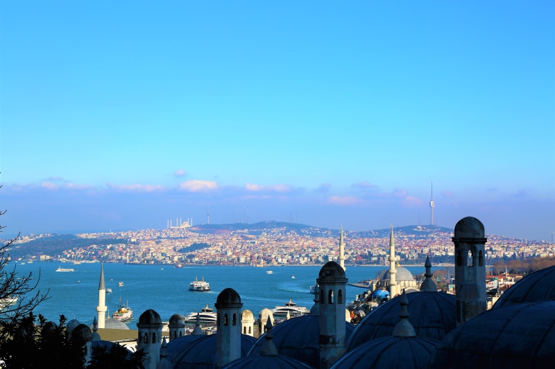 turkey, 5K, cityscape, scenics - nature, bosphorus, sky, domes, cloud - sky, istanbul, sea, travel, water, blue, built structure, copy space, nature, mosques