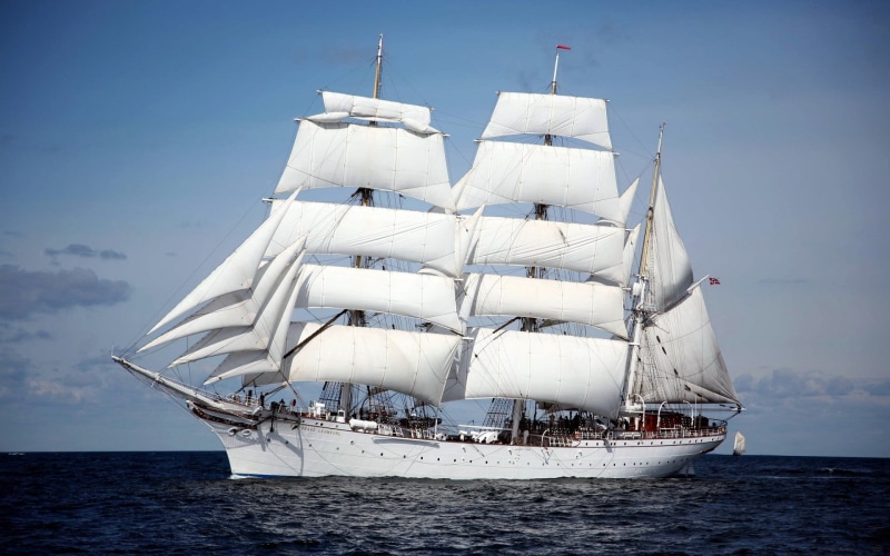 cloud - sky, tall ship, travel, white, 1080P, white color, statraad lemkuhl, transportation, sea, passenger craft, environment, galleon, day, ship, mode of transportation