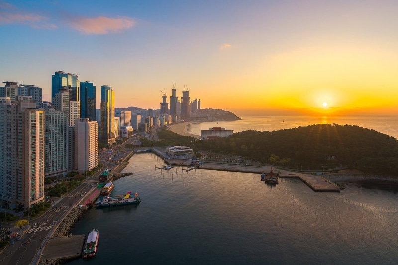 sky, nature, 1080P, morning, city, architecture, built structure, transportation, Busan, dawn, cloud - sky, outdoors, water, building, landscape, residential district