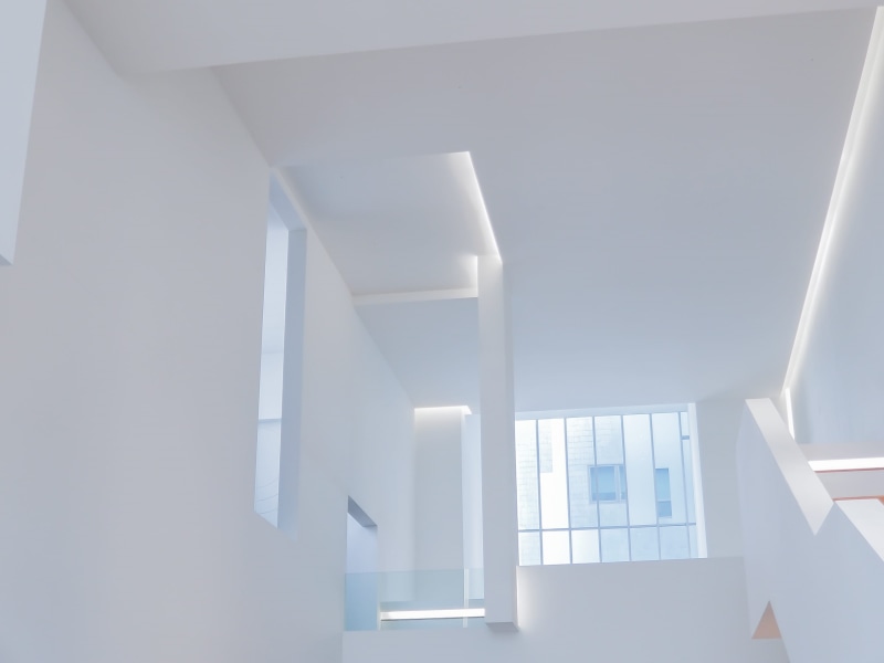 minimal, building, seoul, staircase, interior, white, 2K, geometry, sunlight, no people, architecture, white color, architectural feature, indoors