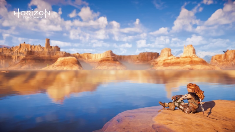 animal, 1080P, domestic animals, rock formation, pets, mammal, sky, animal themes, Horizon: Zero Dawn, scenics - nature, near, day, white, beauty in nature