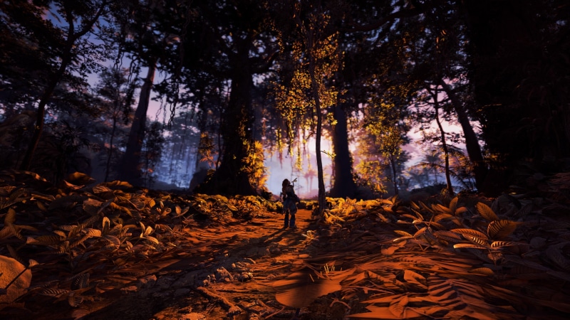 autumn, beauty in nature, leisure activity, Aloy (Horizon: Zero Dawn), standing, outdoors, video games, full length, one person, nature, real people, plant
