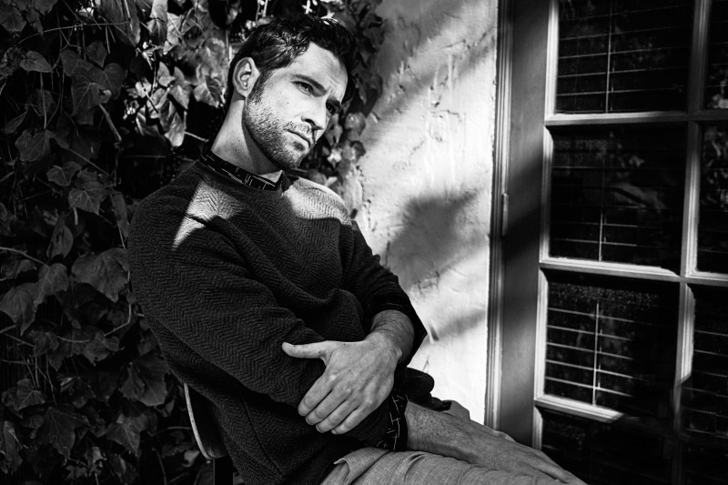 Tom Ellis, black and white, 4K, pose, actor
