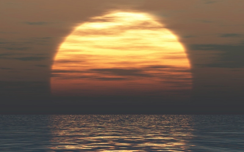 yellow, tranquil scene, nature, sky, rippled, cloud - sky, horizon over water, waterfront, no people, beauty in nature, reflection, water, sunlight, digital art