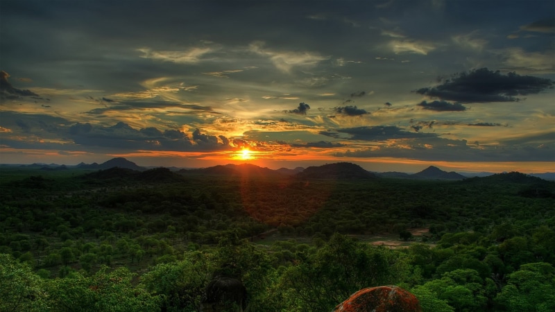 sunset, landscapes, art, skyline, jungle, 1080P, skyscapes, mountains, hd, wal, sun, nature, grass, fields, clouds, x