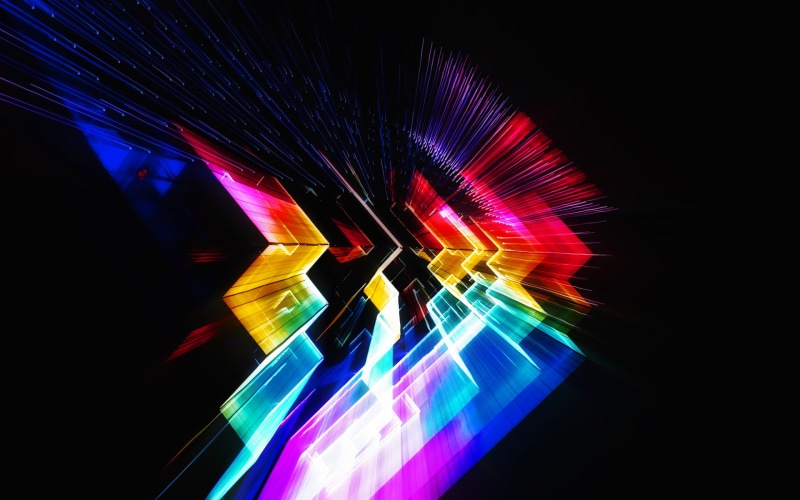 cyan, abstract, 1080P, black, pink, digital art, black background, yellow, turquoise, blue, orange, green, colorful, violet, red