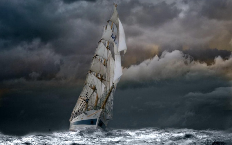 stormy, 1080P, clipper, sail, waves, weather