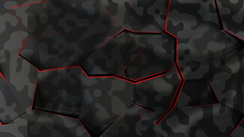 red, indoors, camouflage, black color, no people, high angle view, white color, textile, shape, creativity, pattern, full frame, still life, plastic, geometric shape