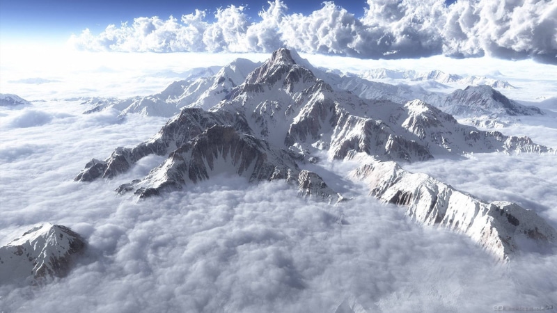 peak, 1080P, clouds, scenic, high, natural elevation, rock, sky, ridge, ice, white color, day, alp, non-urban scene, nature, alpine, mountain peak, no people
