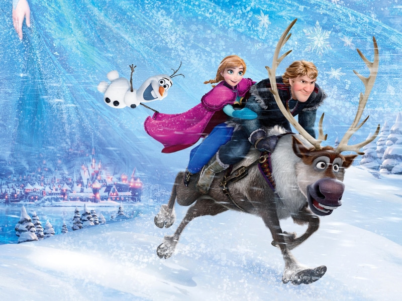 the city, mountain, Princess, disney, Arundel, males, Sven, cold - Temperature, snowflakes, christmas, winter, emotion, happiness, riding, animation, Frozen