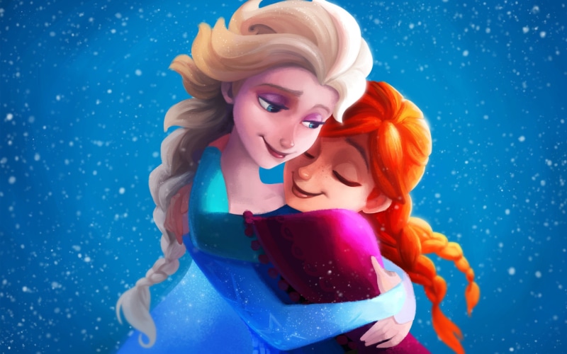 figure, Disney, fantasy, blue background, Cold heart, cartoon, art, Anna, illustration, happiness, blue, Frozen, portrait, beautiful woman, studio shot