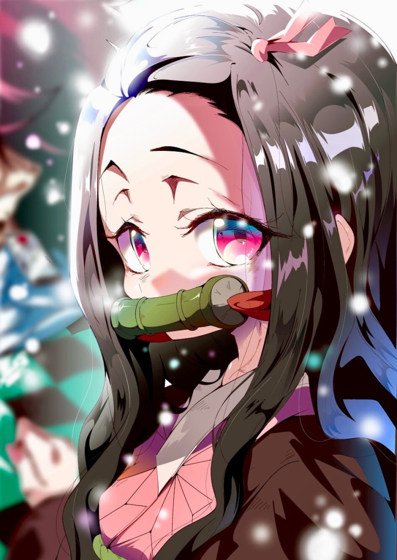 anime, Kamado Nezuko, black hair, 720P, anime girls, pink eyes, Kimetsu no Yaiba