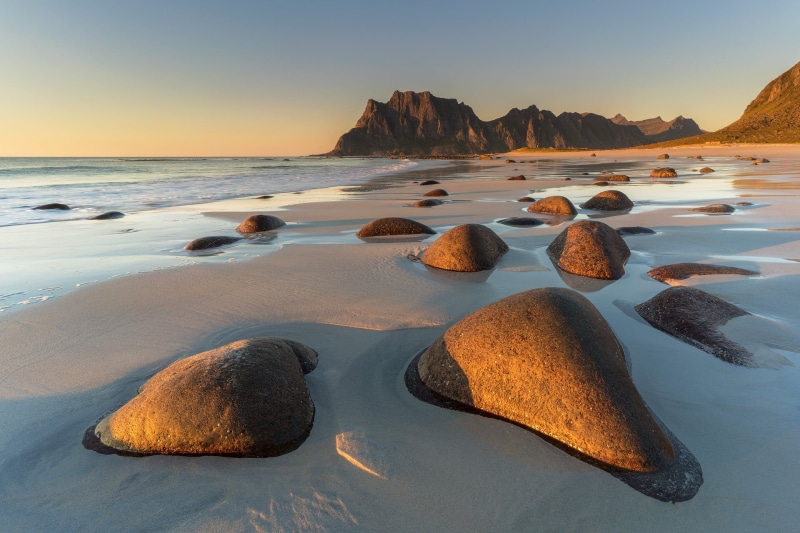 body of water, outdoors, mountain, 1080P, Lofoten, body, Norway, gray, seascape, beach, gray rocks, sea, scenics, near, Hot Rocks, rock - Object, sand