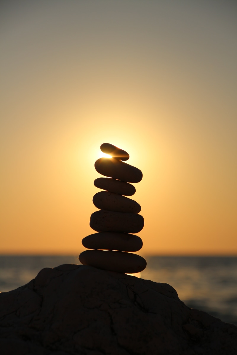 photography, tranquility, beauty in nature, land, layered, balance, sea, tower, pebble, zen-like, heap, stone - Object, silhouette, stone, balancing, rock