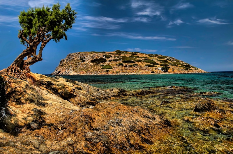 sea, near, Mochlos, body, nature, 2K, leaf, island, Crete, green, outdoors, water, landscape, coastline, body of water, scenics, green leaf, rock - Object