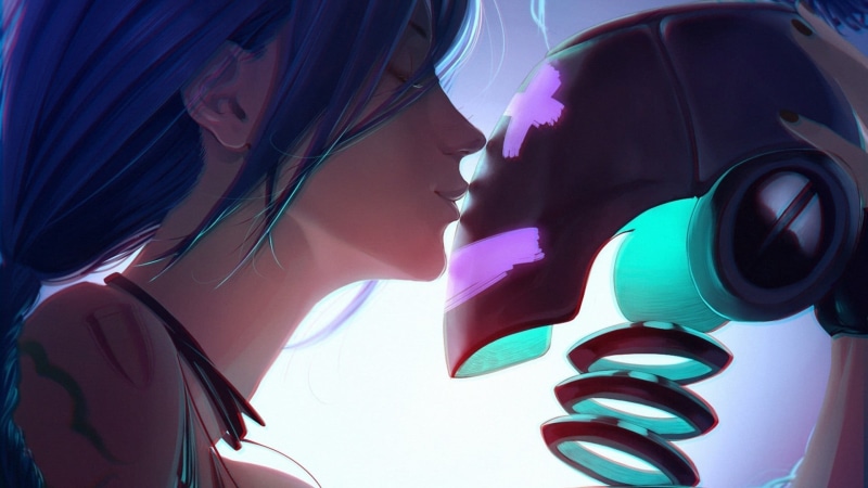 robot, smiling, haired, kissing, pink, anime, outdoors, low angle view, illustration, lifestyles, beautiful woman, backgrounds, people, heat, portrait