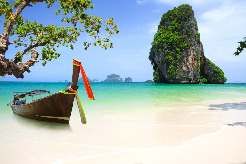 boat, krabi, rock, transportation, Phuket, longtail, sand, tropical Climate, outdoors, water, vacations, andaman Sea, horizon over water, tranquility, coast