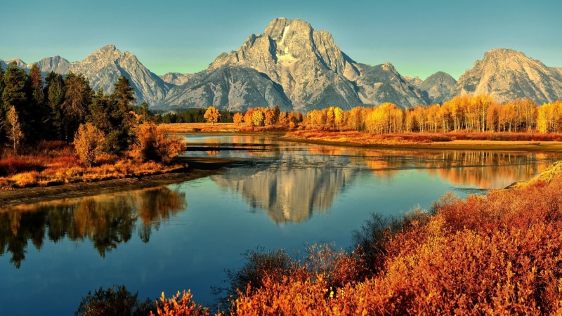 autumn, non-urban scene, mountains, range, idyllic, scenics - nature, lake, sky, landscape, water, day, mountain range, reflection, tree, plant, no people