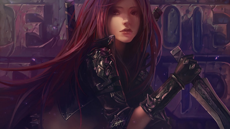 beauty, leather, women, young women, video games, one person, waist up, Katarina, lifestyles, leisure activity, indoors, beautiful woman, front view, legends