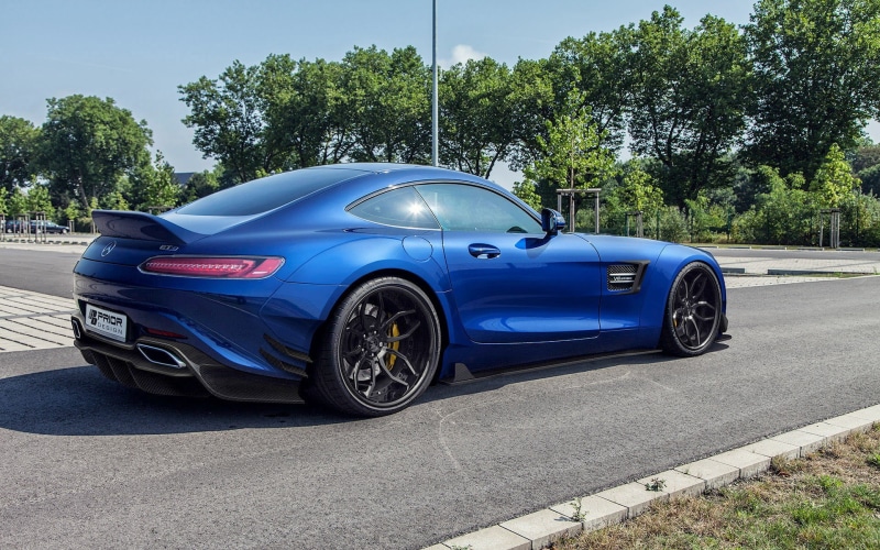 tree, transportation, Mercedes-Benz AMG GT, benz, mercedes, land vehicle, car, no people, plant, vintage car, motor vehicle, travel, coupe, blue, Prior Design