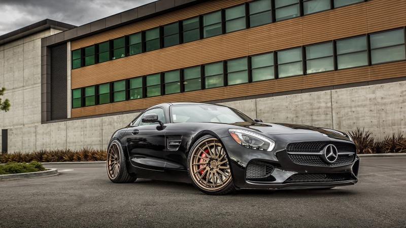 luxury, building exterior, motor vehicle, coupe, 1080P, speed, stationary, wheel, road, Mercedes-AMG GT, sports car, no people, mode of transportation