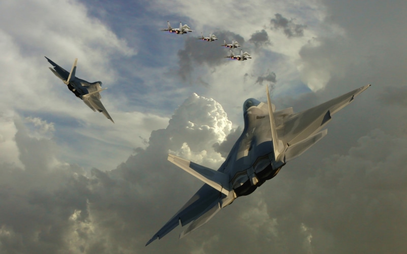 military, 2K, no people, cloud - sky, flying, transportation, F-22 Raptor, mid-air, fighter, air force, motion, speed, jets, army, on the move, jet fighter