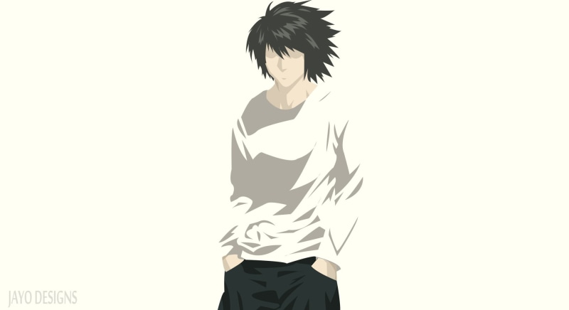 Death Note, Minimalist, L (Death Note), Black Hair, Boy, 1080P, Anime
