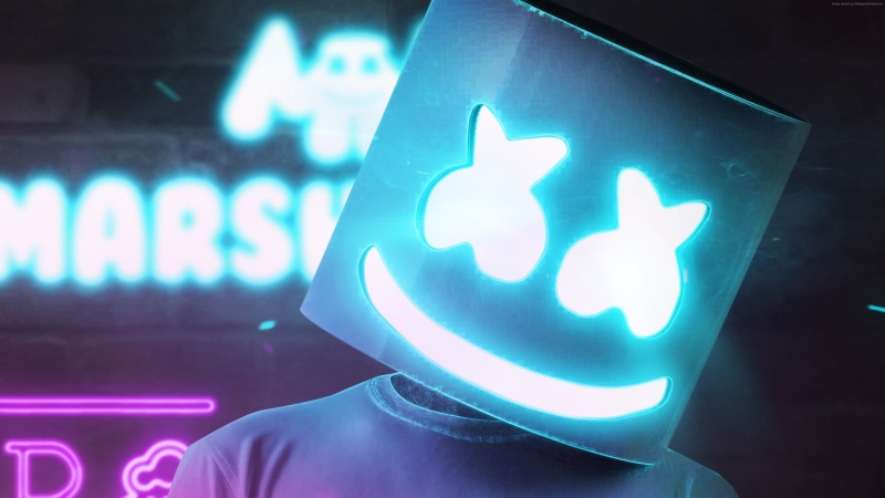 DJ Marshmello, neon, 4K, 4K, dj
