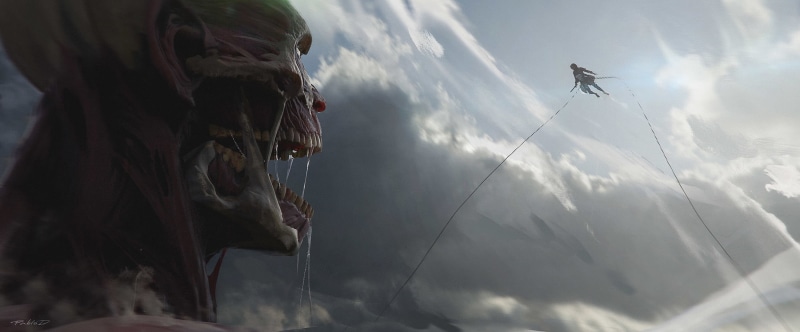 animal wildlife, Mikasa Ackerman, mode of transportation, rope, Colossal Titan, Shingeki no Kyojin, transportation, 2K, flying, outdoors, low angle view