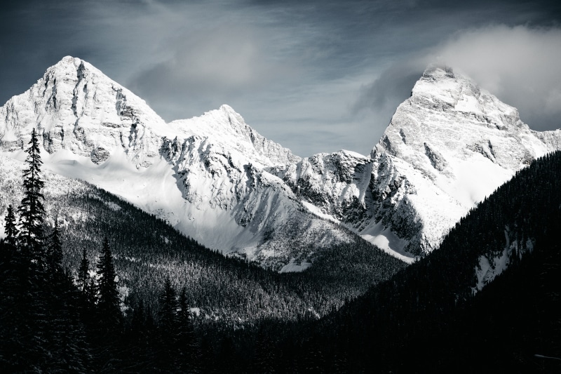 Nature, Mountains, Mountain, Black and White, Snow, Forest, 5K, Peak