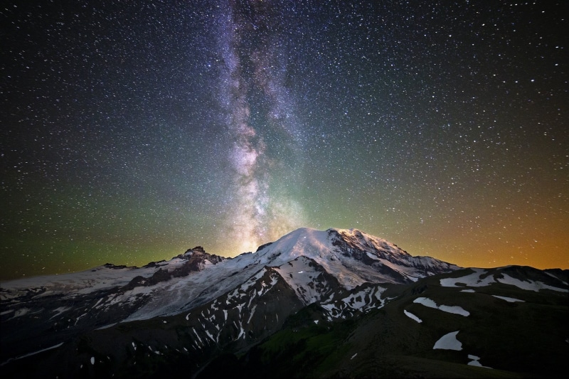 non-urban scene, no people, star - space, mountain peak, scenics - nature, nature, tranquility, stars, mountain, snow, milky way, night, beauty in nature