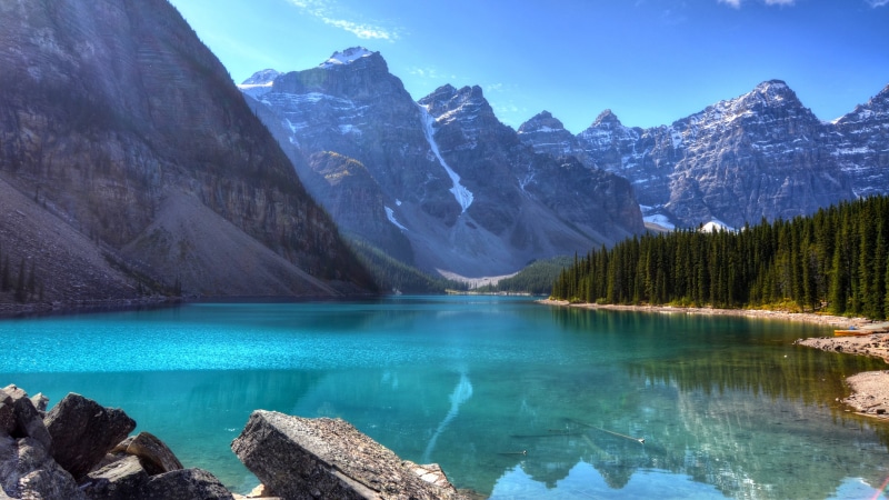 Reflection, Lake, 4K, Banff National Park, Canada, Alberta, Lakes, Moraine Lake, Mountain, Cliff, Canadian Rockies